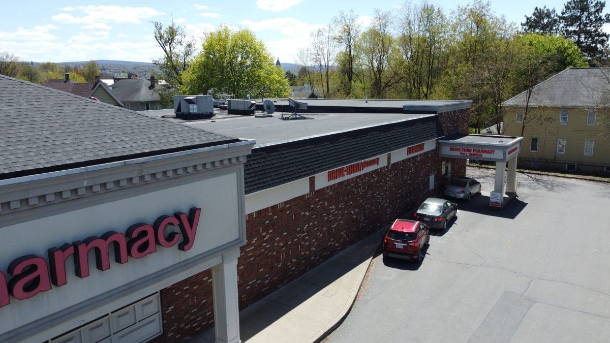 The top of a CVS Building after a roof replacement.