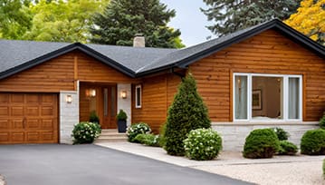 Mid-century modern home exterior with cedar siding