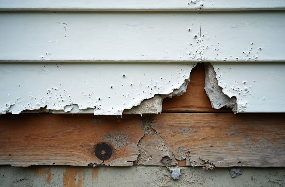 Storm damage on a home's siding.